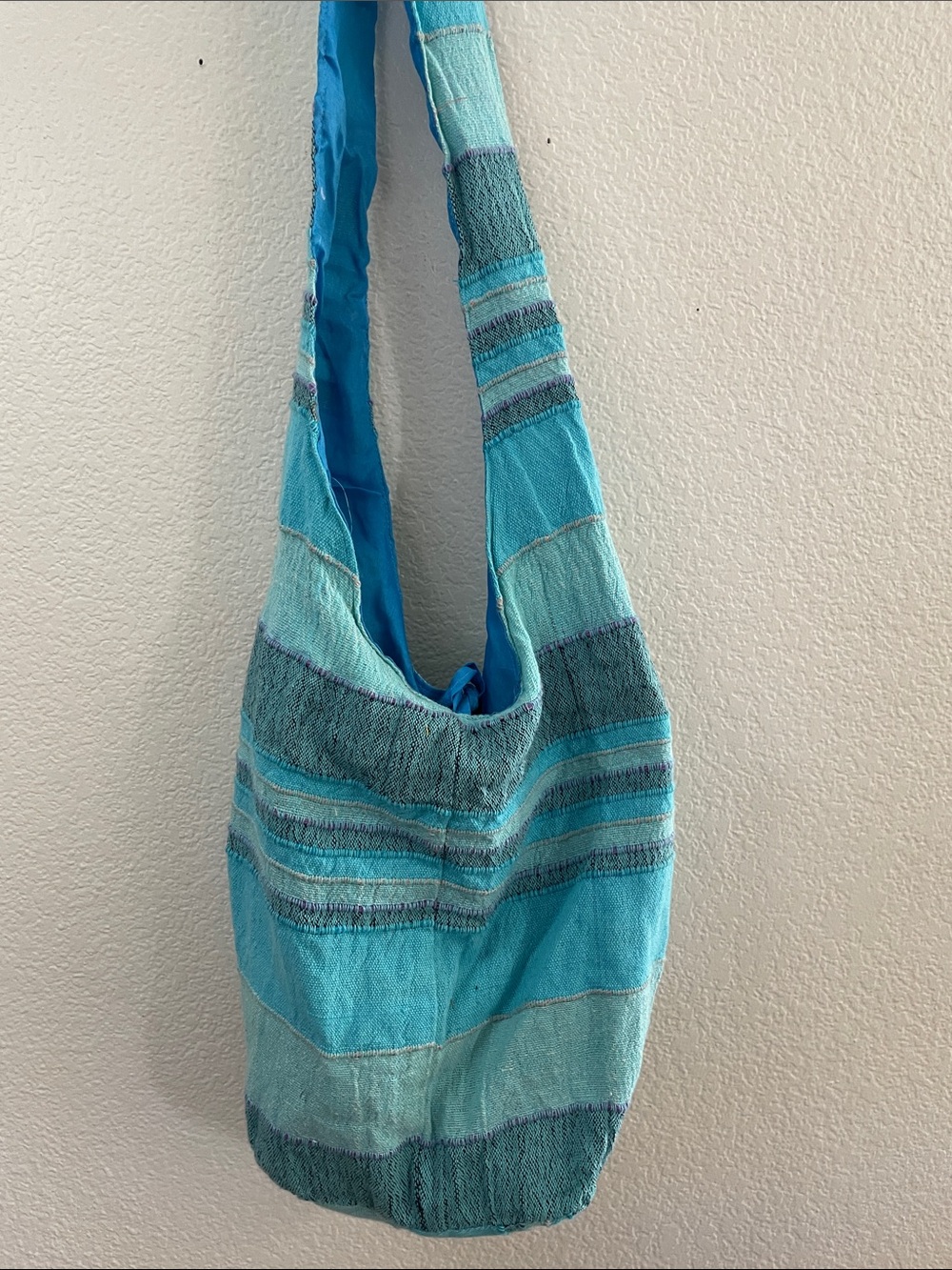 Turquoise embroidered Stripe Shoulder Bag zipper boho yoga 13” wide